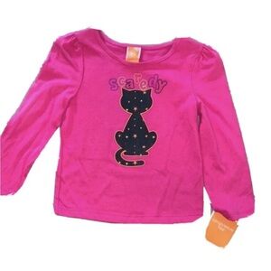 Black Cat Applique Halloween Girls Top Shirt Long Sleeve 24m Hot Pink